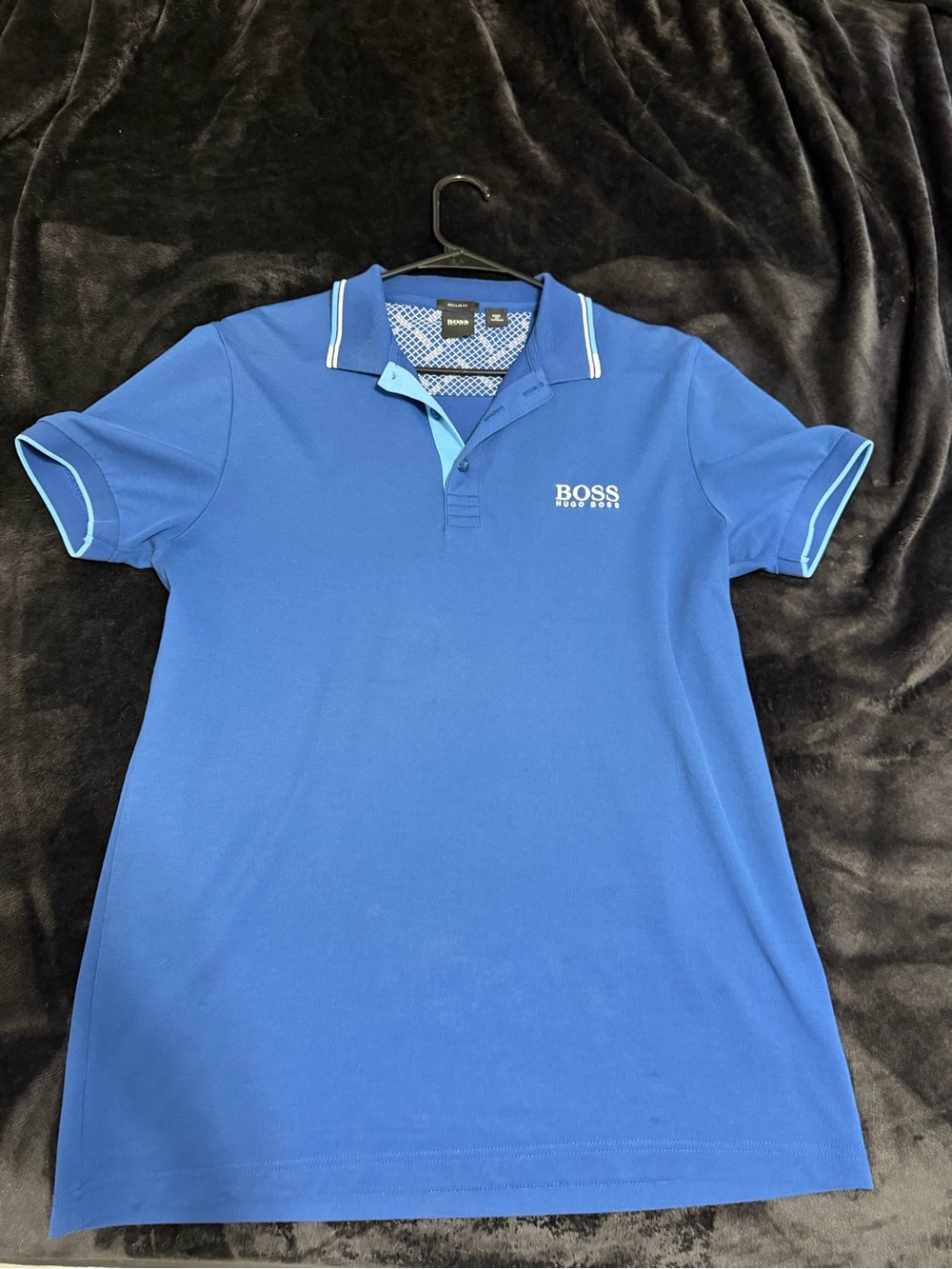 BOSS Men's Royal Blue Polo with Light Blue Trim